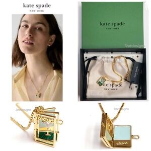 NWT Kate Spade ♠️ PAGE TURNER 12-K Gold Plated CZ Crystals Book Pendant Necklace